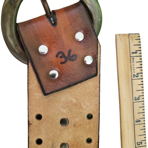Handmade Studded Leather Wide Leather Belt Western Belt Antique Brass Sz 36 - Picture 4 of 6